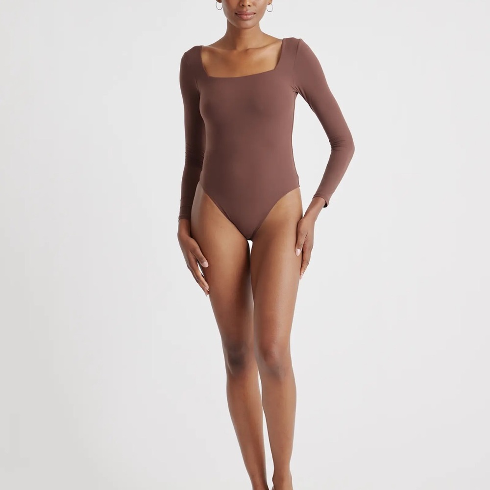Quince Chocolate Brown Square-Neck Long-Sleeve Bodysuit